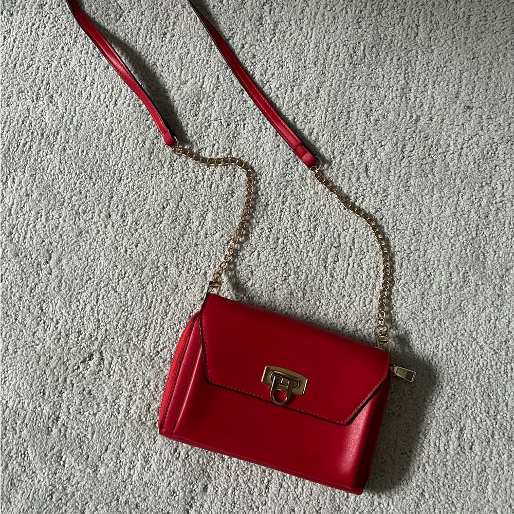 Red and gold crossbody bag